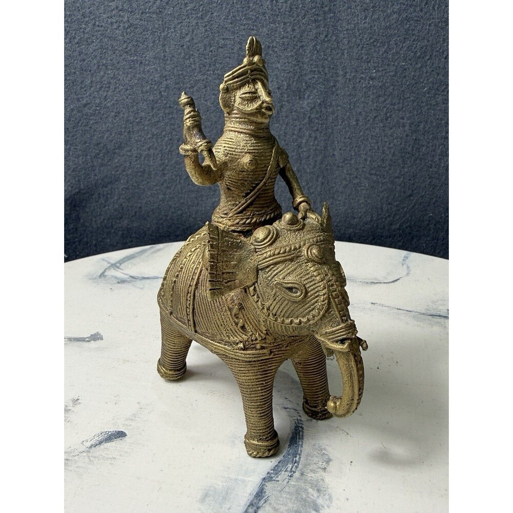 Antique Handmade Brass Elephant Statue Dhokra Tribal Art Showpiece Home Decor
